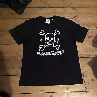 Collusion Skull Acid Wash Black T Shirt XL • £10