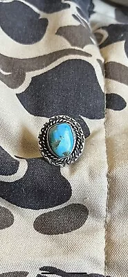 Vintage Sterling Southwestern Native? Turquoise Stamp Work Ring Size 7.75 • $95