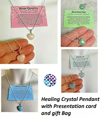 Healing Heart Quartz  Stone Crystal Necklace Pendant Reiki + Card • £3.99