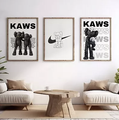 Set Of 3 Kaws Exhibition Posters Black Brand Hypebeast Figure Wall Art • £27.99