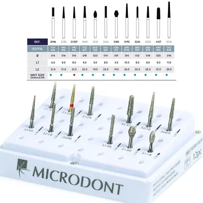 Microdont Diamond Bur Professional Fixed Prosthesis Kit 12 Pieces • $35.99