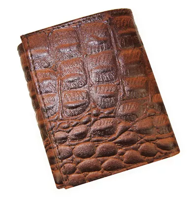 Brown Croco Print Credit Card ID Window Cow Leather Men's Trifold Wallet Croc • $16.57