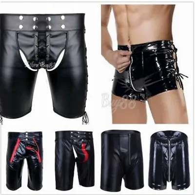 Men Lingerie Faux Leather Shorts Open Butt Jockstrap Fetish Clubwear Underpants • £5.58