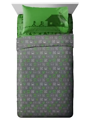 Minecraft Icon Adventure Microfiber Sheet Set Green & Black Full Bed Sheets • $37.88