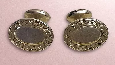 14K Gold Plate KREMENTZ CUFFLINKS Etched Art Deco Nouveau   VTG ~ NO MONOGRAM!! • $18.95