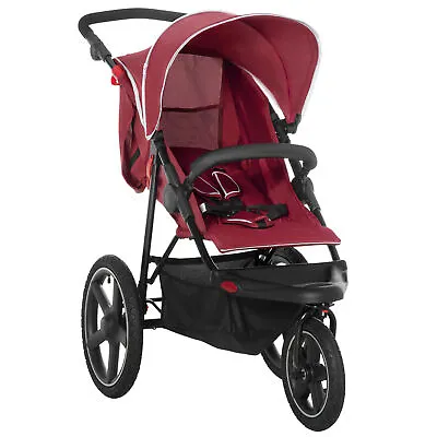 HOMCOM Foldable Three-Wheeler Baby Stroller W/ Sun Canopy Storage - Red • £119.99