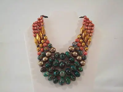 Masha Archer Necklace Collar 4 Strand Pink And Green Fossil Stone Beaded  • $1197.97