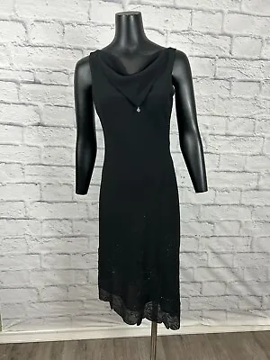 Jump Apparel Black Dress Scalloped Asymmetrical Hem Cowl Neck Vtg 90s Women's 6 • $40.17