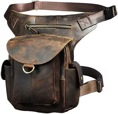 Men's Leather Drop Leg Bag Shoulder Pouch Fanny Belt Waist Pack Messenger Bike • $54.99