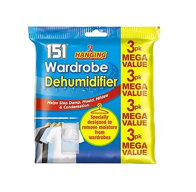Hanging Wardrobe Dehumidifier Bags Moisture Trap Crystals Pack Of 3 Damp Control • £5.49