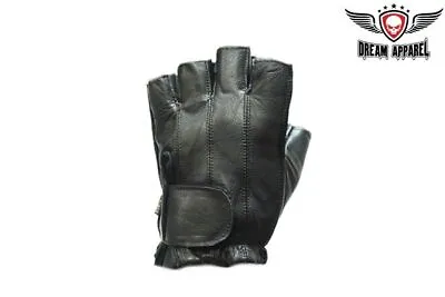 Black Fingerless Quality Leather Palm In Gel Gloves For Motorcycle Biker Riding • $20.79