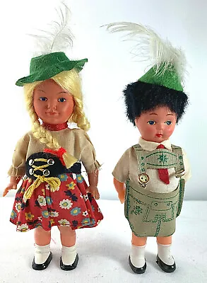 Vintage Celluloid And Plastic German Souvenir Dolls Traditional Costume Pair • $42