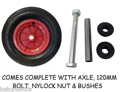 16  RED Pneumatic Wheelbarrow Wheel Trolley Wheel Go Kart 4.80/4.00-8 WITH AXLE • £12.99