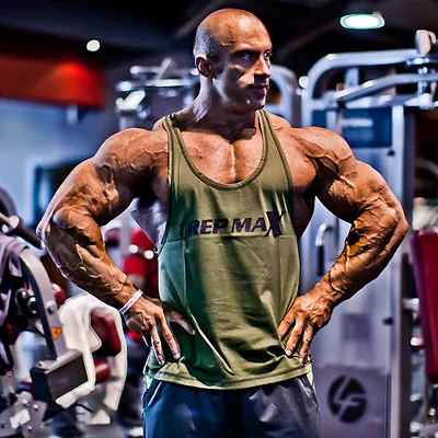 £8.97 • Buy Stringer Vest Gym Wear By 1 Rep Max Bodybuilding Clothing - Olive Green
