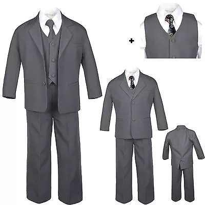 $52.99 • Buy Baby Toddler Teen Formal Dark Grey Tuxedo 6pc Set Boy Suit Artsy Necktie Sz S-20