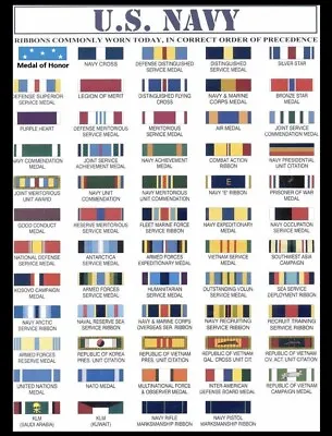 Us Navy Regulation Awards Medals Pin Up Ribbon Bars Chart Uniform Attachments • $5