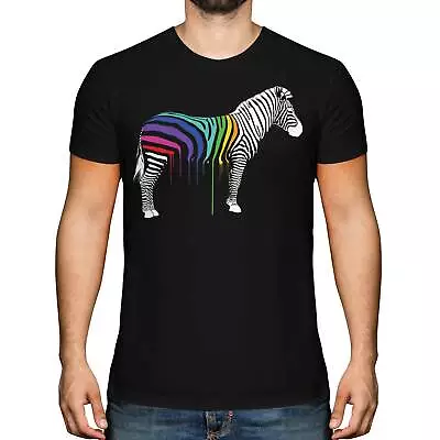 Rainbow Painted Zebra Mens Fashion Print T-shirt Top Graffiti Gay Pride Lgbt • $13.50