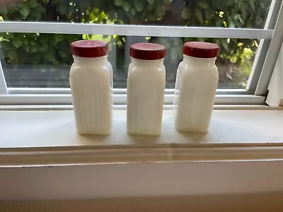 3 VINTAGE 50's MCM Milk Glass Spice Bottles 3.5  Tall Jars...G2 • $15