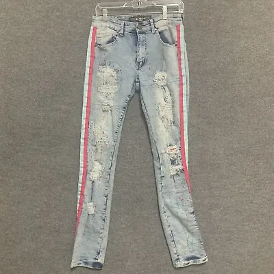 REASON New York Men's Size 30 X 31 Distressed With Pink/Blue Stripes Denim Jeans • $19.36