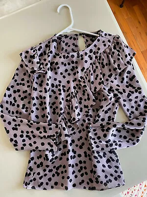 Topshop Purple Polka Dot Leopard Print Office Cute Elegant Ruffle Blouse XS • $30