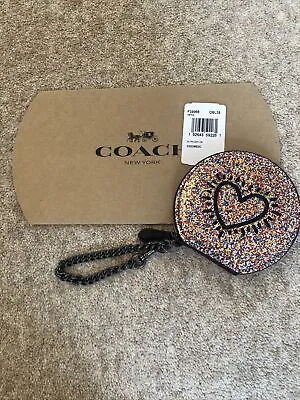 £45 • Buy Coach Round Glitter Heart Coin Purse With Chain Wrist Strap