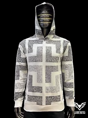 New Mens Gray Slim Fit Hoodie Sweatshirt Black Checker Pattern Rhinestones • $39.99