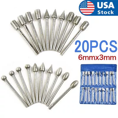 20Pcs 120 Grit Diamond Burr Set Drill Bits Set For Dremel Tool Rotary Grinding • $9