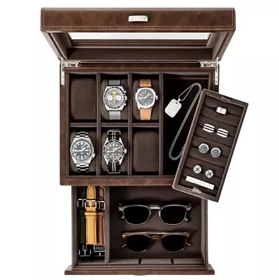 TAWBURY 6 Slot Watch Box For Men Luxury Male Jewelry Box With Watch Display Case • $100