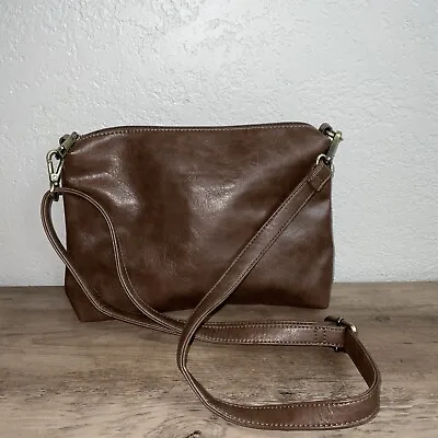 Joy Susan  Crossbody  Shoulder Purse Vegan Leather Brown  Adjustable Strap Zip • $30