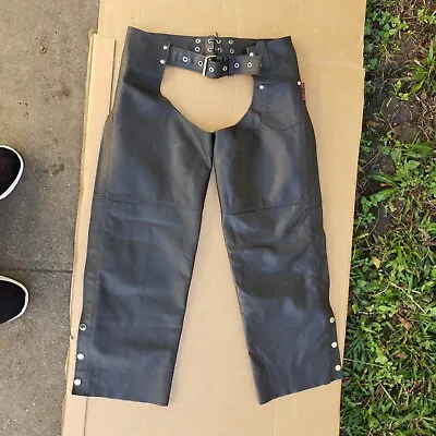 Hot Leathers Black Leather Motorcycle Riding Chaps Woman Adult Size Large L  • $44