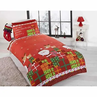 £11.85 • Buy Dear Santa Junior / Toddler Duvet Cover Set Cot Bed Bedding Christmas Red