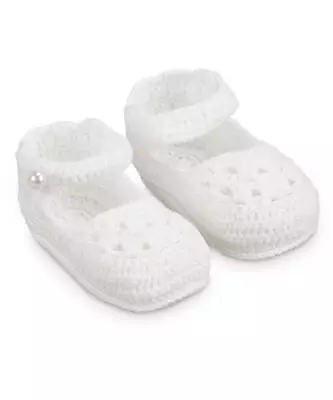Jefferies Socks White Mary Jane Crocheted Booties With Pearl Button  Newborn • $13.20