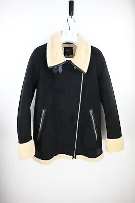 Zara Black Faux Suede & Natural Coloured Faux Shearling Aviator  Jacket Size S • $95
