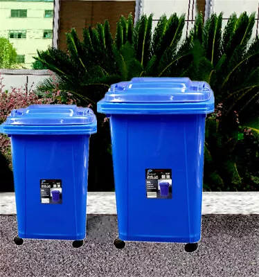 32L/ 50L Wheelie Plastic Blue Storage Bin Rubbish Bin With 4 Wheels • $28.99