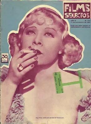 Mae West    1934  Spain   Movie Magazine.     Films Selectos • $32