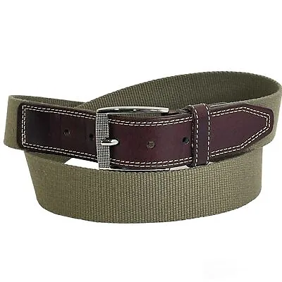 Martin Dingman Belt Mens 38 Olive Green Fabric Brown Leather Trim Casual 61220  • $24.99