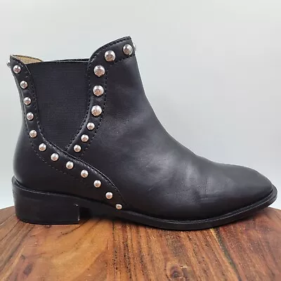 Zara Chelsea Ankle Boots Women's 39 / 8 Black Leather Studded Moto Biker Booties • $29.98