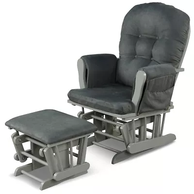 Costway Glider And Ottoman Cushion Set Wood Baby Nursery Rocking Chair Dark Grey • $205.99