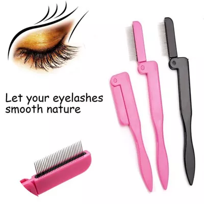 Foldable Eyelash Comb Mascara Separator Lash Curl Metal Eyebrow Brush Tools • $2.45