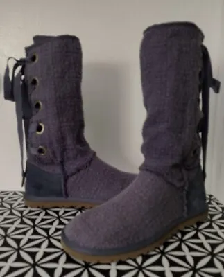 UGG Heirloom Lavender Knit Suede Boots Sz 7 • $49.99