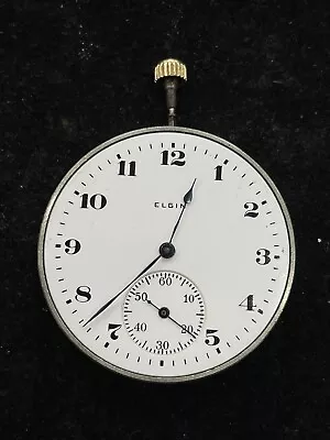 Vintage Elgin Natl Watch Co. Pocket Watch Movement Dial Hands & Crown WORKING • $19.99