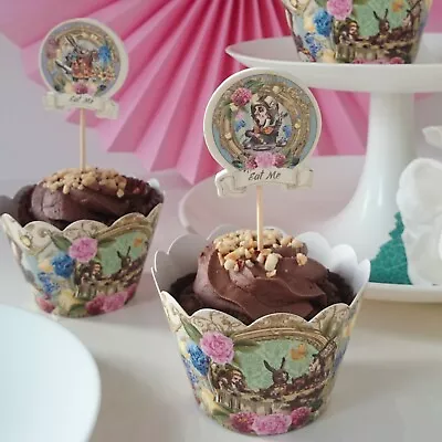 £6.99 • Buy Alice In Wonderland Party Supplies Set Of 24 Cupcake Wrappers Toppers Decoration
