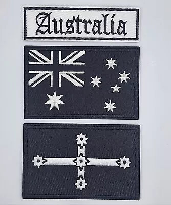 AUSTRALIA B&W 3 Pc Biker Harley Davidson Vest Embroidered Patches Iron Sew On 5 • $21.80