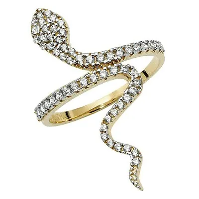 9ct Gold Snake Ring Serpent Large Cocktail 0.25CT Size M 9 Carat Yellow Gold NEW • £169