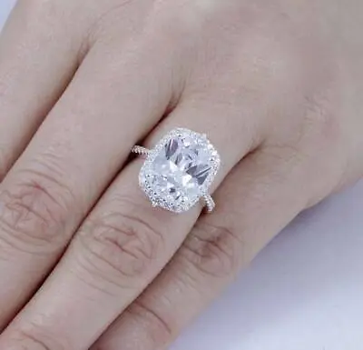 4Ct Long Simulated Diamond Stylish Halo Engagement Ring White Gold Plated • £131.99