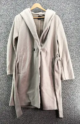 $23.99 • Buy Zara Pea Coat Hooded Long Jacket Beige Womens Sz M Belted Collared Pockets