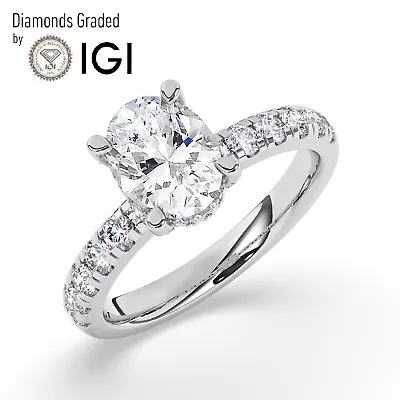 Oval Solitaire 14K White Gold Engagement Ring2.00 Ct Lab-grown IGI Certified • $2192.60