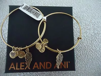 $36.43 • Buy ALEX AND ANI WINGS SET OF 2 Rafaelian Gold Charm Bangles New W/Tag Cards & Box