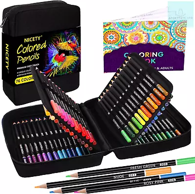 NICETY Colouring Pencils Art Set - 76 Coloured Pencils For Adults Artist Soft • £21.12