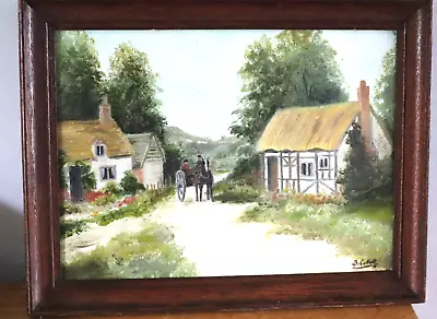 OIL PAINTING COUNTRY SENCE COTTAGE HORSE AND CART FRAMED 16  X 13  • £9.99